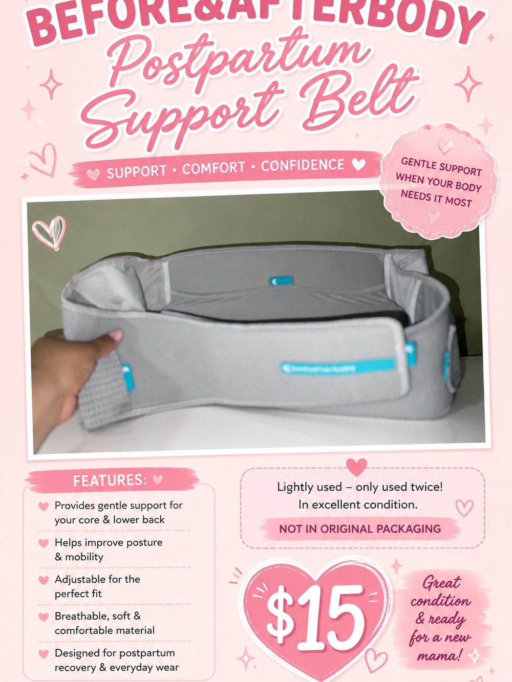 Postpartum Support Belt in Light Gray with Teal Accents
